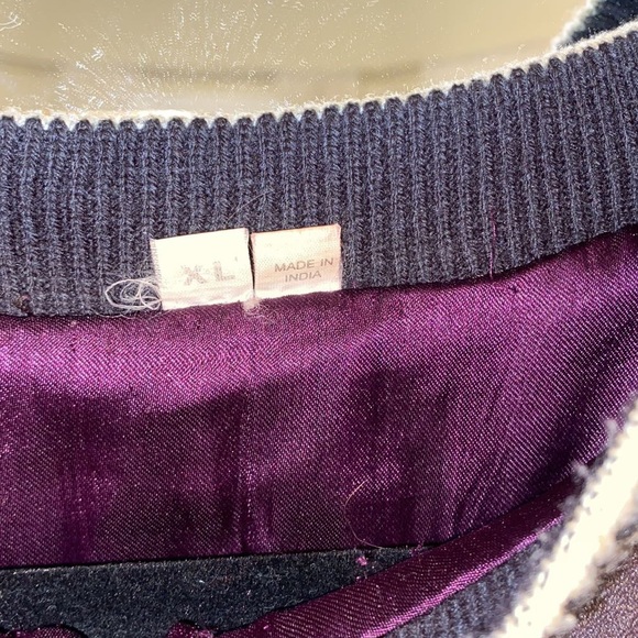 MANART Vintage Leather & Wool Oversized Sweater Dark Brown Purple Plum Size XL - Picture 3 of 5